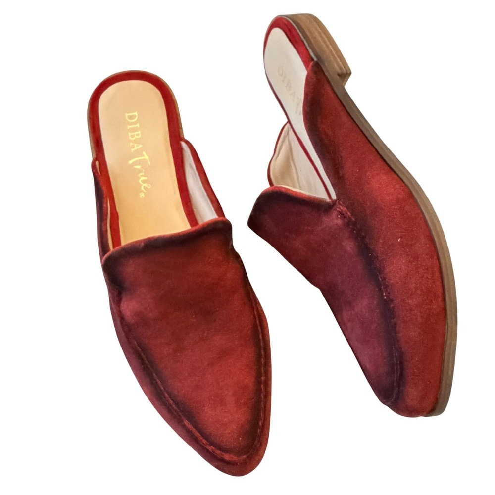 DIBA True Red‎ Suede Pointed Toe Mules Slip On Loafer Flats Women Size 7M NWOT